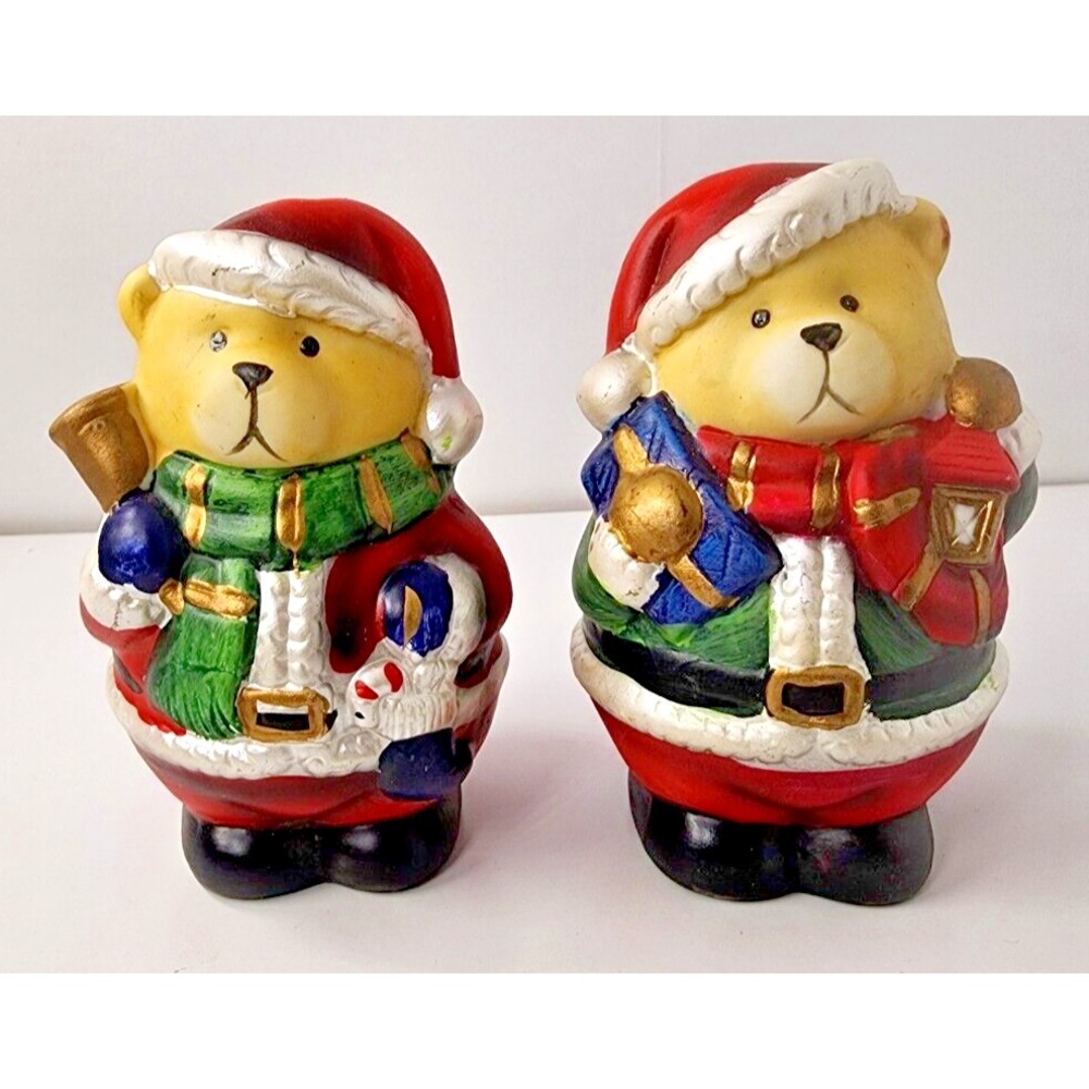 Vintage Ceramic Christmas Santa Teddy Bear Salt and Pepper Shakers, Unbranded